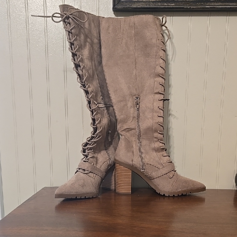 Charles By Charles David Lace-Up Heeled Boots - Taupe